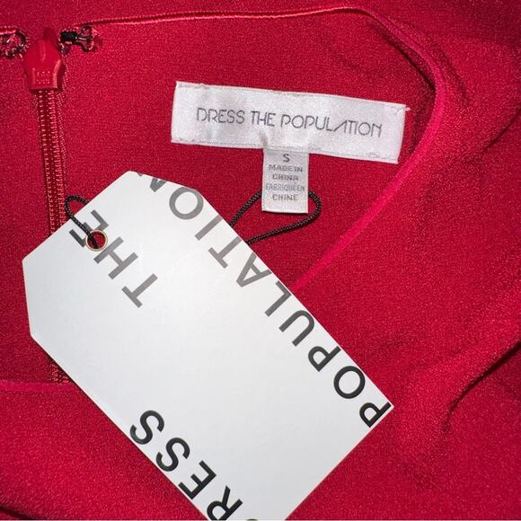 NWT Dress The Population Coby Long Sleeve Cut Out Front Knot Red Dress SMALL - Picture 4 of 9